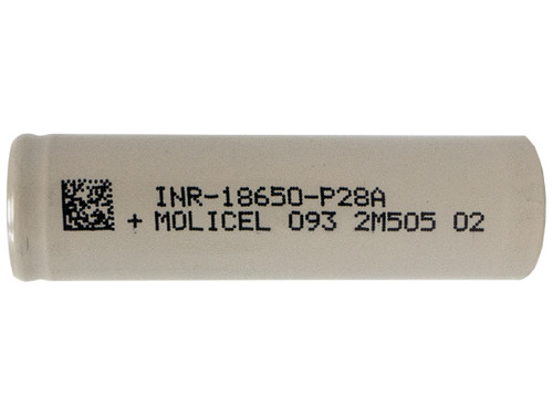 Molicel P28A 18650 3.6V lithium ion battery close-up