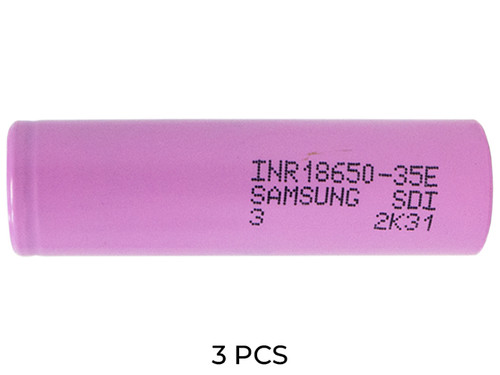 Samsung 18650 3.6V 3500mAh batteries, 3-pack front view