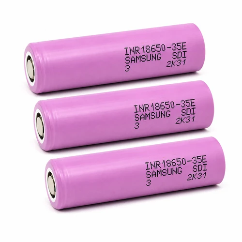 Three Samsung 18650 3.6V 3500mAh Li-Ion batteries side by side