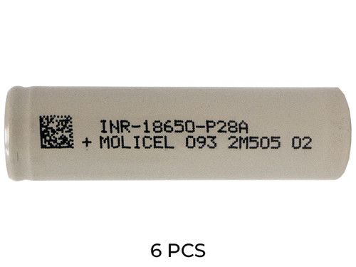 Molicel P28A 18650 lithium ion batteries 6-pack flat top