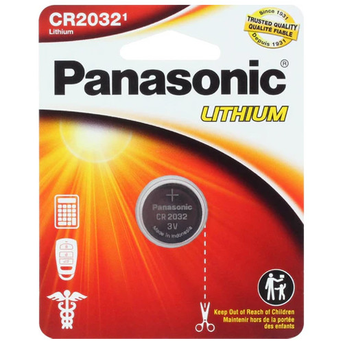 Panasonic CR2032 3V lithium coin cell battery sealed on retail card