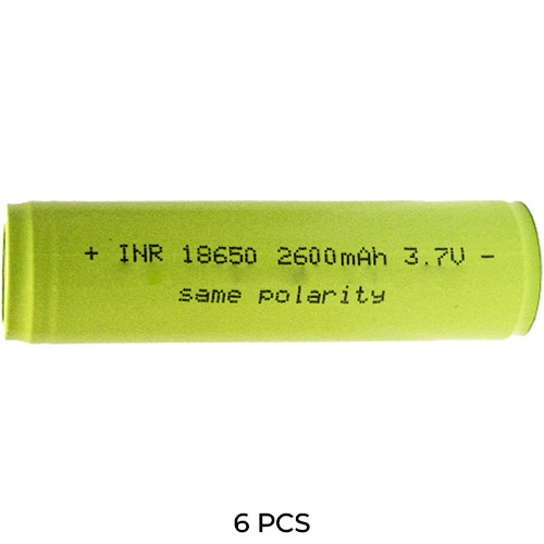 Six Lishen 18650 3.6V Li-Ion batteries with same side terminals