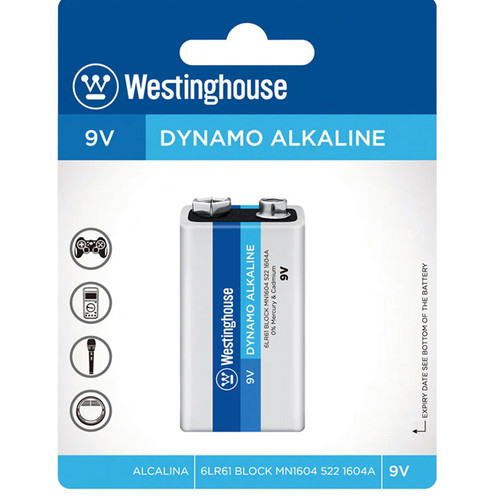 Westinghouse 9V Dynamo Alkaline Battery on retail card