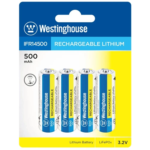 Westinghouse 3.2V IFR14500 500mAh LiFePO4 AA batteries 4 pack