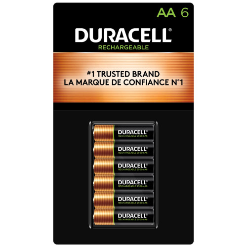 Duracell AA DX1500 2500mAh NiMH rechargeable batteries 6-pack on card