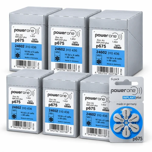 360-Pack Size p675 PowerOne IMPLANT Plus Cochlear Hearing Aid Batteries (6 Boxes of 60) Wholesale & direct to consumer