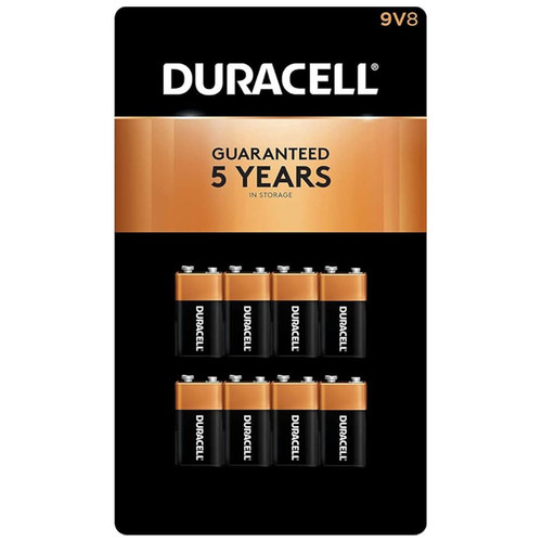Duracell Coppertop 9 Volt Alkaline Battery MN1604TB8 8 pack front view