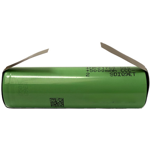 Samsung INR21700 50S 3.6V 5000mAh Li-ion battery with tabs front view