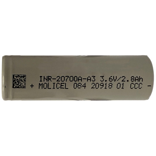 Close-up of Molicel 20700A 3.6V 3000mAh battery label
