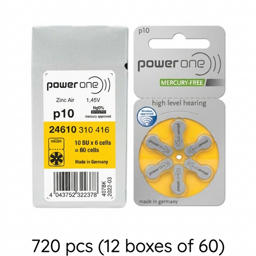 720-Pack Size P10 PowerOne Hearing Aid Batteries (12 boxes of 60) Wholesale & direct to consumer