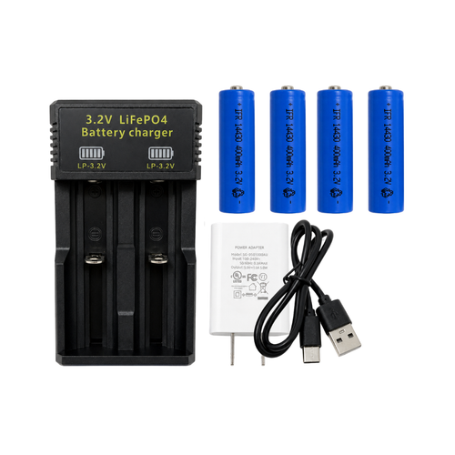 3.2V Lifep04 2 Slot Battery Charger + 4 pcs 3.2 Volt 14430 LiFePO4 Battery (400 mAh)