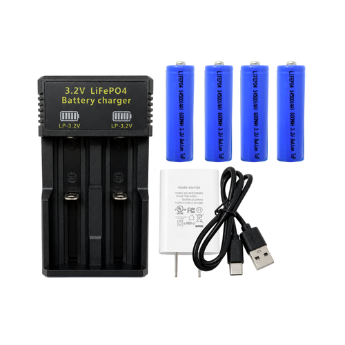 Closeup of AA 14500 3.2V 600mAh LiFePO4 rechargeable batteries