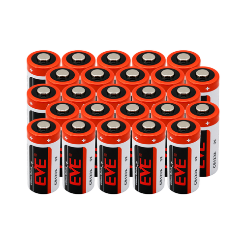 EVE CR123A 3V lithium batteries 25-pack retail packaging