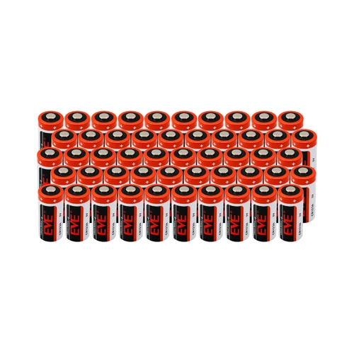 Stack of EVE CR123A batteries for cameras and security devices