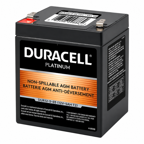 Top view of Duracell DUR12V-5-03 5Ah Sealed Lead Acid Battery