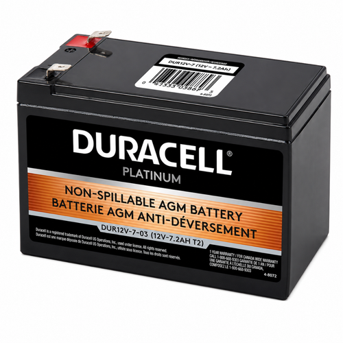 Side angle of Duracell 12V 7Ah sealed lead acid battery