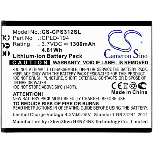 1300mAh Replacement Battery for Coolpad Belleza 3321, CP3321AT, CPLD-194