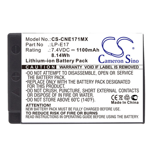 Replacement Battery for Canon LP-E17, Lithium-ion 1100mAh