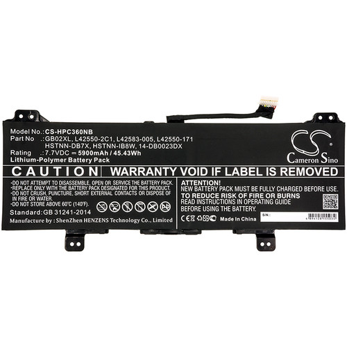5900 mAh for HP GB02XL,HSTNN-DB7X,HSTNN-IB8W,L42550-2C1,L42550-171,L42583-005,14-DB0023DX