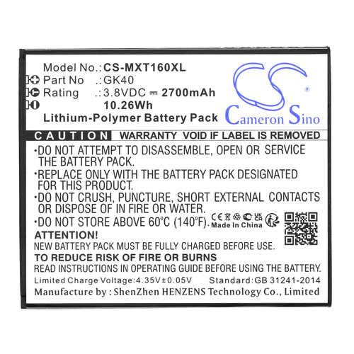 2700mAh Battery for Motorola Moto E3, Moto E4, Moto E5 Play, Moto G5, GK40, SNN5967A, SNN5967B