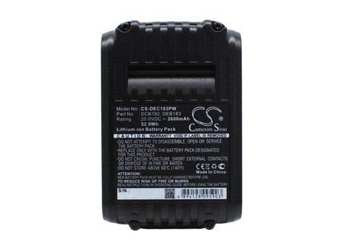 2600 mAh for DeWalt DCB102,DCB105,DCB107,DCB112,DCB115,DCB118,DCB120,DCB121,DCB123,DCB125