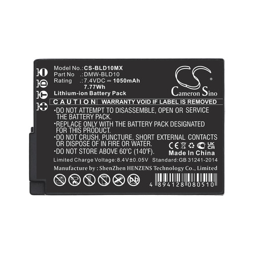 1050 mAh for Panasonic DMW-BLD10,DMW-BLD10E,DMW-BLD10GK,DMW-BLD10PP