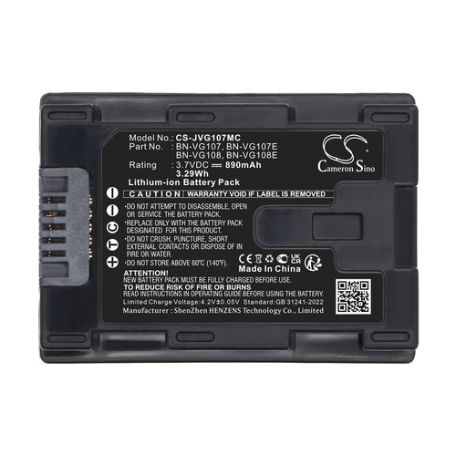 890 mAh for JVC BN-VG107,BN-VG108,BN-VG107E,BN-VG107U,BN-VG108E,BN-VG108U,BN-VG107US,BN-VG108USM