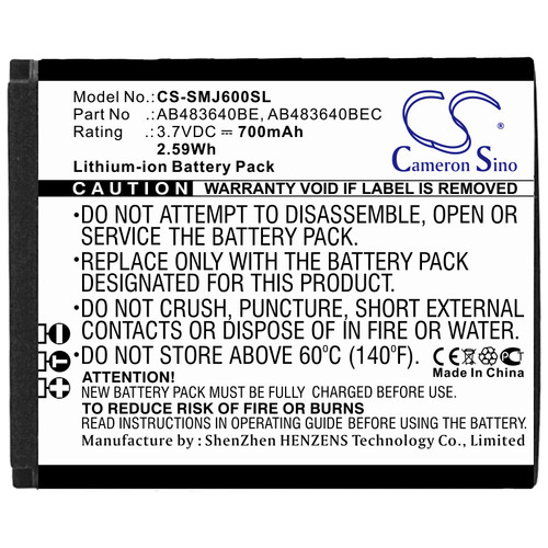 700 mAh for Samsung BST3108BC,AB483640BE,AB483640BU,AB483640DU,AB483640BEC