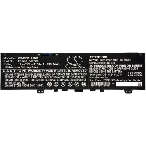 3100 mAh for Dell P83G,39DY5,F62G0,F62GO,RPJC3,0RPJC3,039DY5,P83G001,P87G001