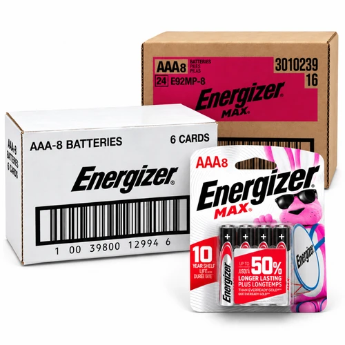 Eight-pack card of Energizer MAX E92MP-8 AAA alkaline batteries