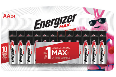 Energizer MAX AA E91BP24 Alkaline Batteries 24-pack card front view