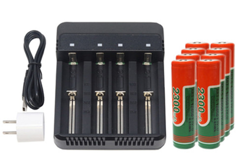 4-Slot Li-ion Battery Charger + 8 x 18650 3.6V Li-Ion Button Top Batteries (2300 mAh)