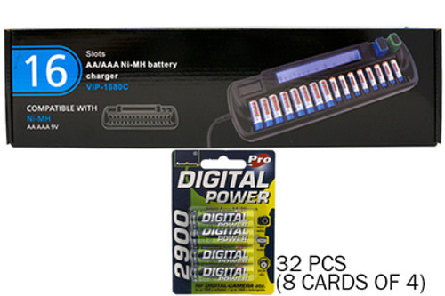 16 Bay AA / AAA LCD Charger + 32 AA AccuPower NiMH Batteries (2900 mAh)
