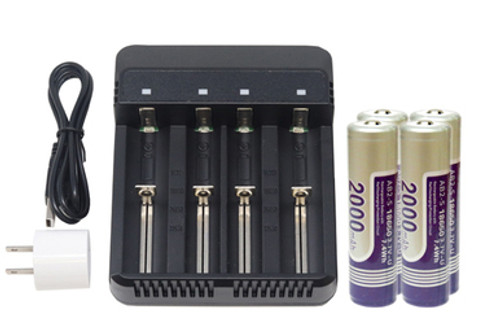 4-Slot Li-ion Charger + 4 x 18650 3.6 Volt Li-Ion Batteries (2000 mAh)