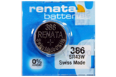 Renata 386 301 SR43SW silver oxide button battery front view
