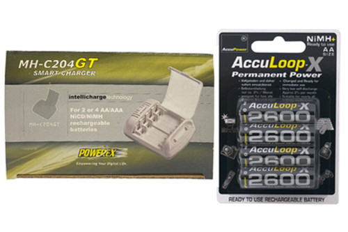 Powerex MH-C204GT AA / AAA Smart Battery Charger & 4 AA NiMH AccuPower AccuLoop-X Rechargeable Batteries (2600 mAh)