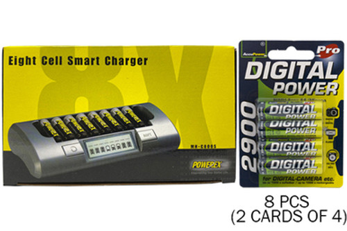 Powerex MH-C800S Eight Slot Smart Charger & 8 AA NiMH AccuPower Batteries (2900 mAh)