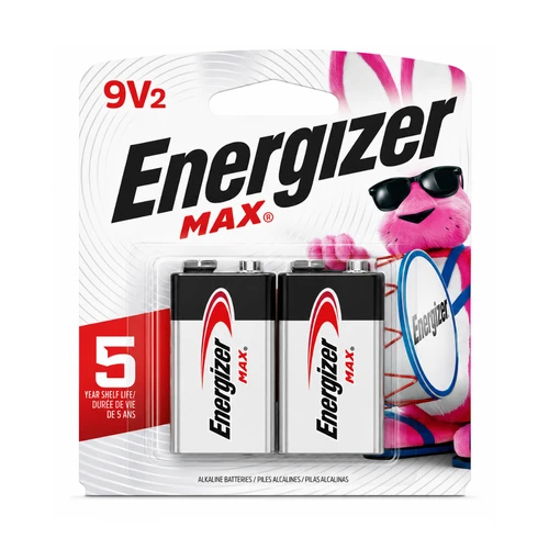 Energizer MAX 9V 522BP2 batteries displayed outside packaging