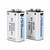 Two USB 9V Li-ion batteries side by side with charging cable