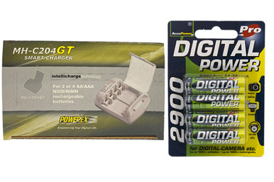 Powerex MH-C204GT AA / AAA Smart Charger & 4 AA NiMH AccuPower Rechargeable Batteries (2900 mAh)