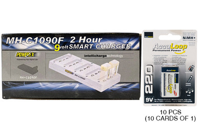 Powerex 10 Bay 9 Volt Charger + 10 x 9 Volt AccuLoop NiMH Batteries (220 mAh)