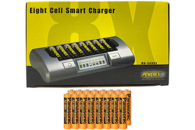 Powerex MH-C800S Eight Slot Smart Charger & 16 AAA Panasonic 700 mAh NiMH Batteries (Low Discharge)