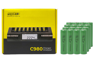 Powerex C980 Smart Charger & 16 AA NiMH Batteries (2700 mAh)