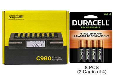 Powerex C980 Smart Charger & 8 AA Duracell Rechargeable (DX1500) Batteries (2500 mAh)