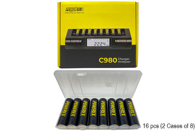 Powerex C980 Smart Charger + 16 AA NiMH Powerex Rechargeable Batteries (2700 mAh) with Battery Case