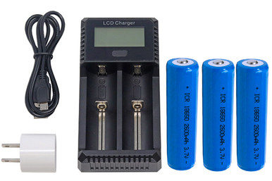 2-Slot Fast Battery Charger + 3 x 18650 3.6 Volt Li-Ion Batteries (2600 mAh)