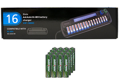 16 Bay AA / AAA LCD Battery Charger + 16 AAA Rayovac NiMH Batteries (750 mAh)