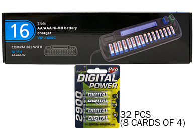 16 Bay AA / AAA LCD Charger + 32 AA AccuPower NiMH Batteries (2900 mAh)