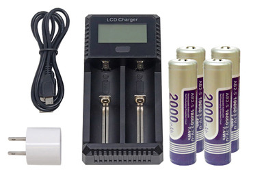 2-Slot Fast Battery Charger + 4 x 18650 3.6 Volt Li-Ion Batteries (2000 mAh)