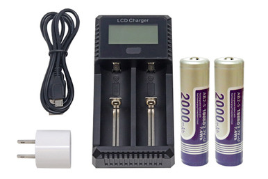 2-Slot Fast Battery Charger + 2 x 18650 3.6 Volt Li-Ion Batteries (2000 mAh)